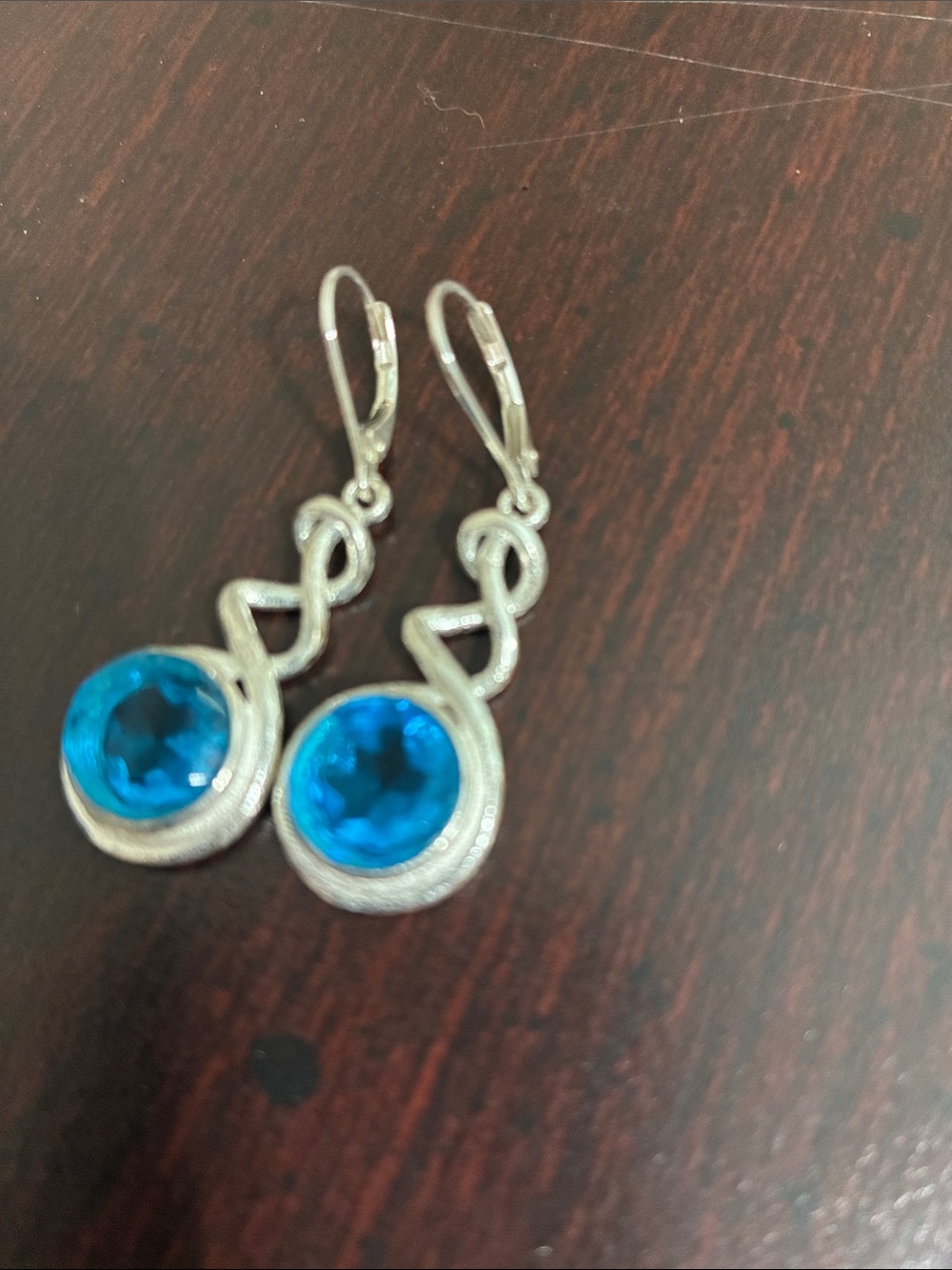 Swiss Blue Topaz earrings 1 1/2” in sterling